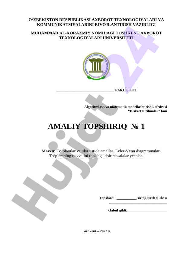 Diskret tuzilmalar amaliy topshiriq mavzusi