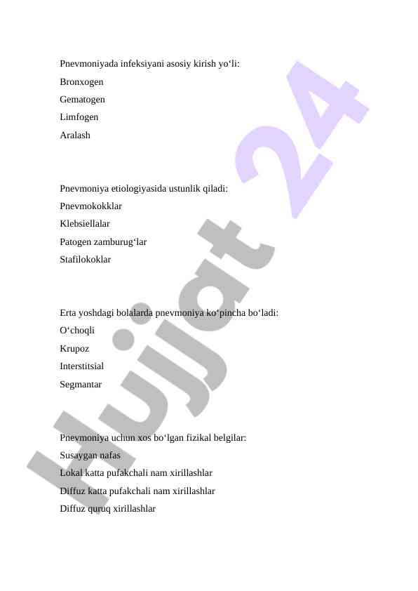 Pnevmoniya etiologiyasi va davolash usullari