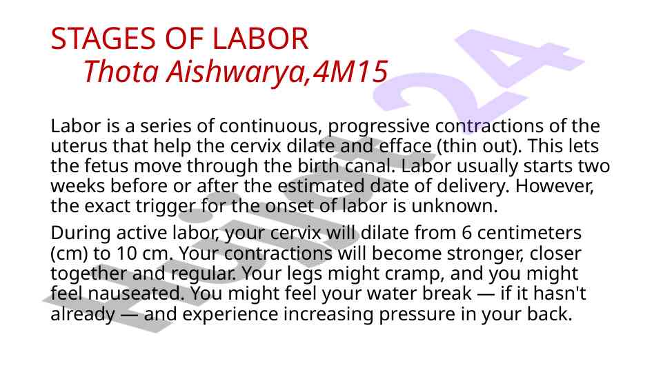 Stages of labor and signs of labor progression