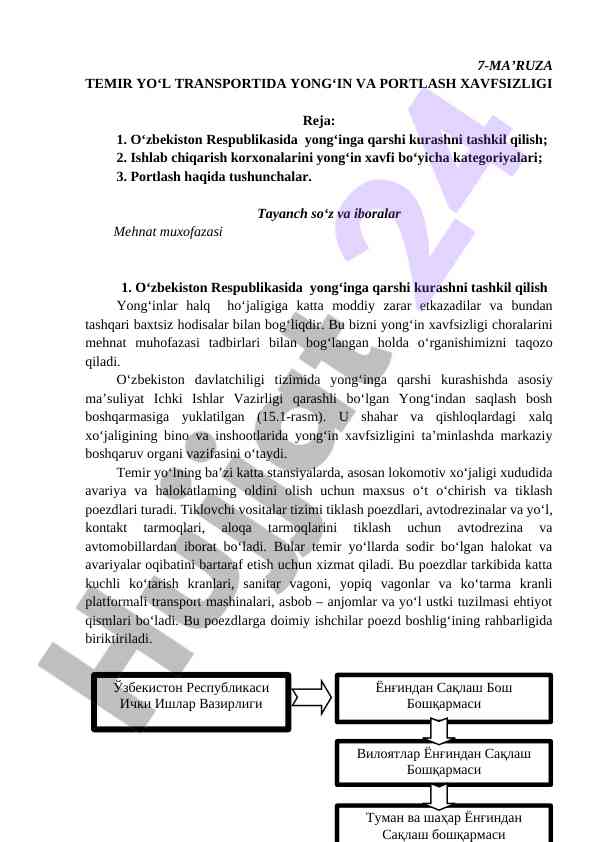 Yong‘in va portlash xavfsizligi temir yo‘l transportida