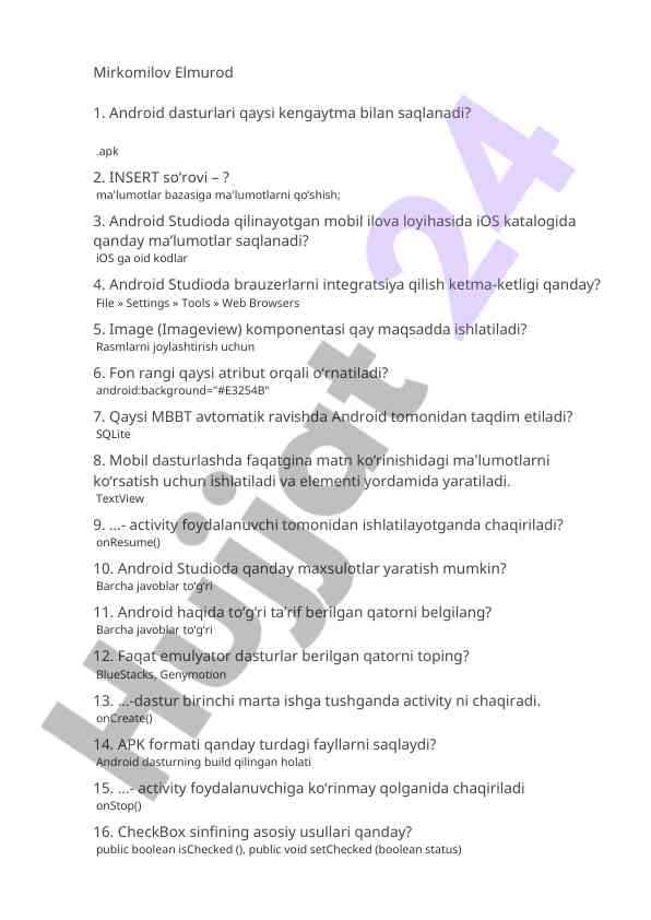 Android dasturlash o‘rganishning asosiy asoslari