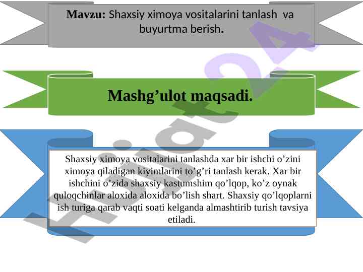 Shaxsiy ximoya vositalarini tanlash va buyurtma berish