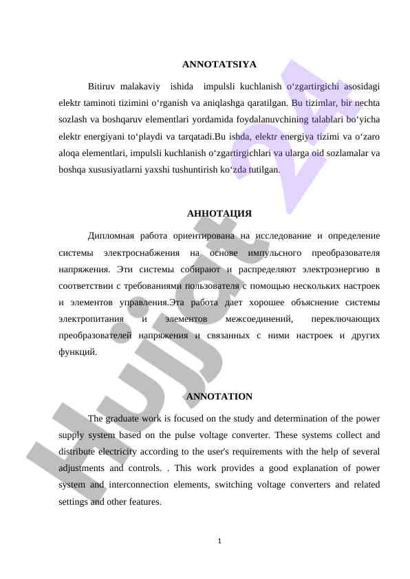 Impulsli kuchlanish o‘zgartirgichlari bilan elektr tizimlari
