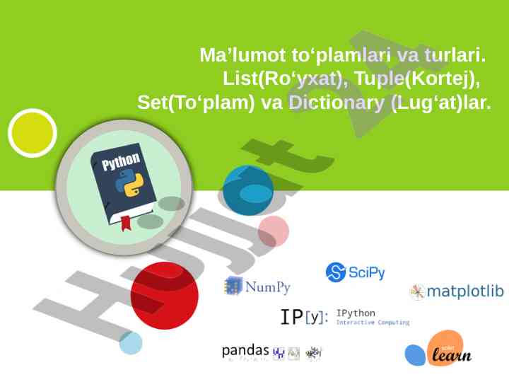Ma'lumot to'plamlari va ularning turlari pythonda