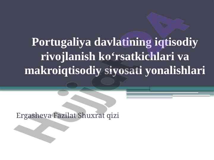 Portugaliya iqtisodiy rivojlanishi va makroiqtisodiy siyosati