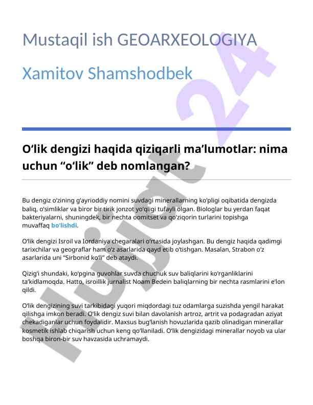 O‘lik dengizi haqida qiziqarli ma’lumotlar