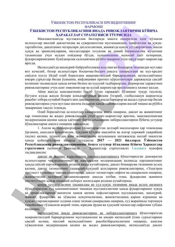 O'zbekiston respublikasi prezidentining farmoni