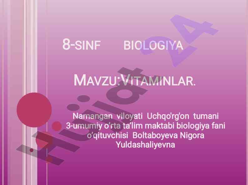 Vitaminlar haqida dars ishlanmasi