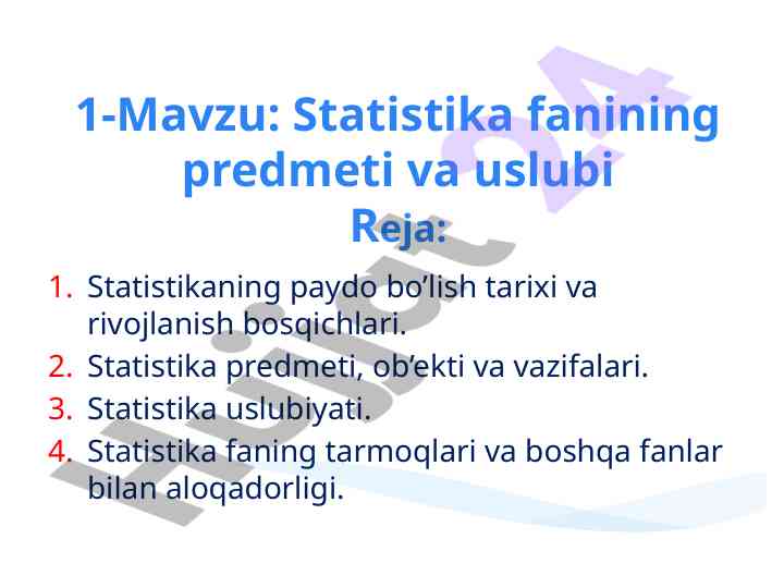 Statistika fanining predmeti va uslubi