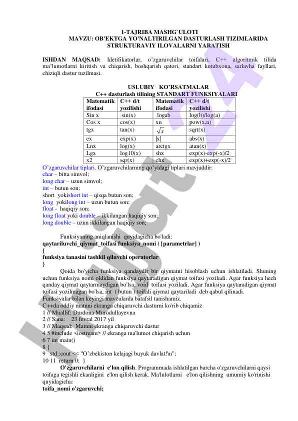 C++ dasturlash tizimida strukturalar yaratish
