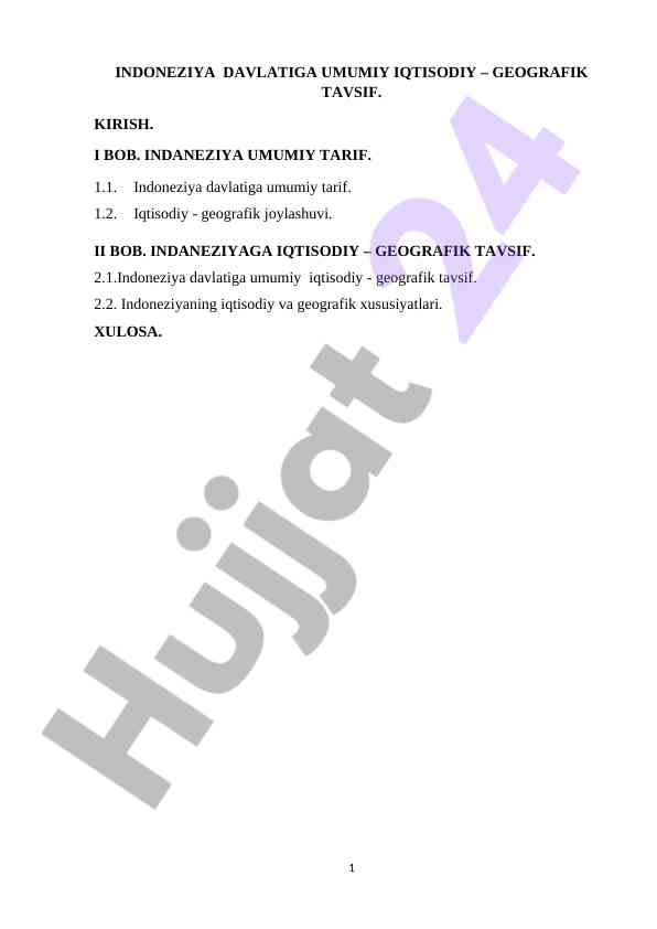 Indoneziya davlatiga umumiy iqtisodiy - geografik tavsif
