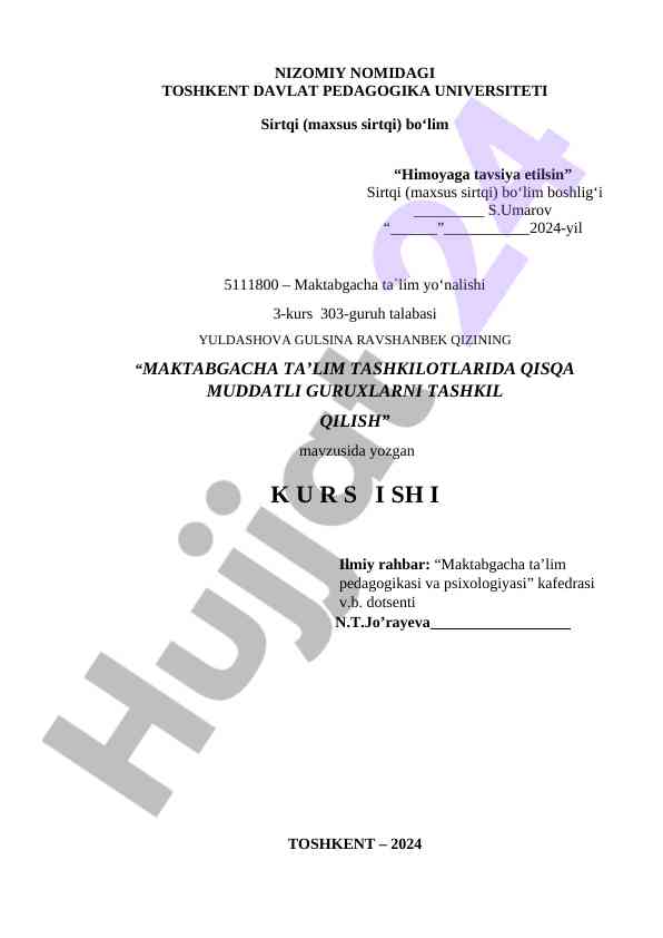 Maktabgacha ta’lim tashkilotlarida qisqa muddatli guruhlar