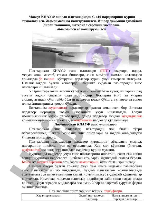 Knauf gips plitalaridan pardevor qurish texnologiyasi