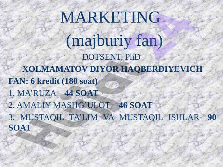 Marketing faniga oid o‘quv qo‘llanmasi