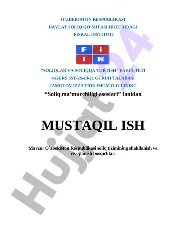O'zbekiston respublikasi soliq tizimining rivojlanishi