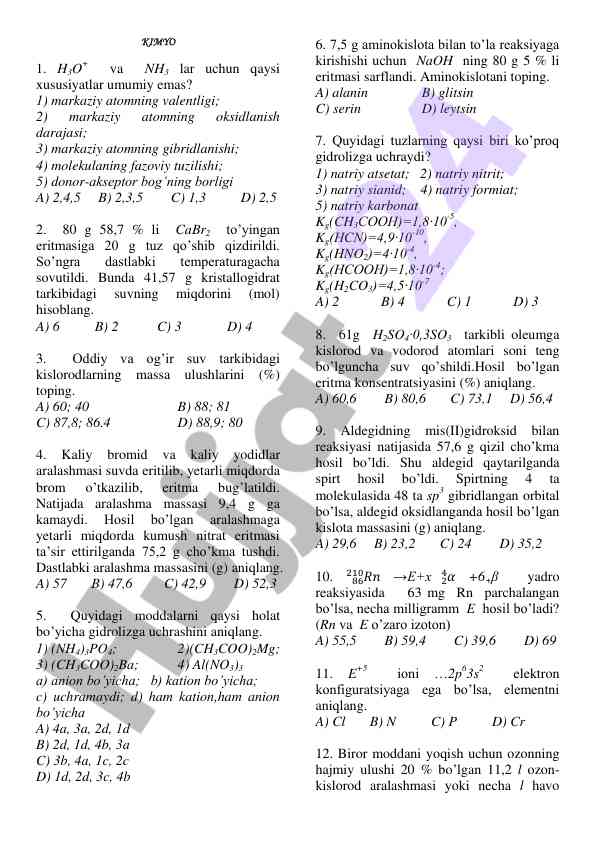 Kimyo: h3o+ va nh3 xususiyatlarini tahlil qilish