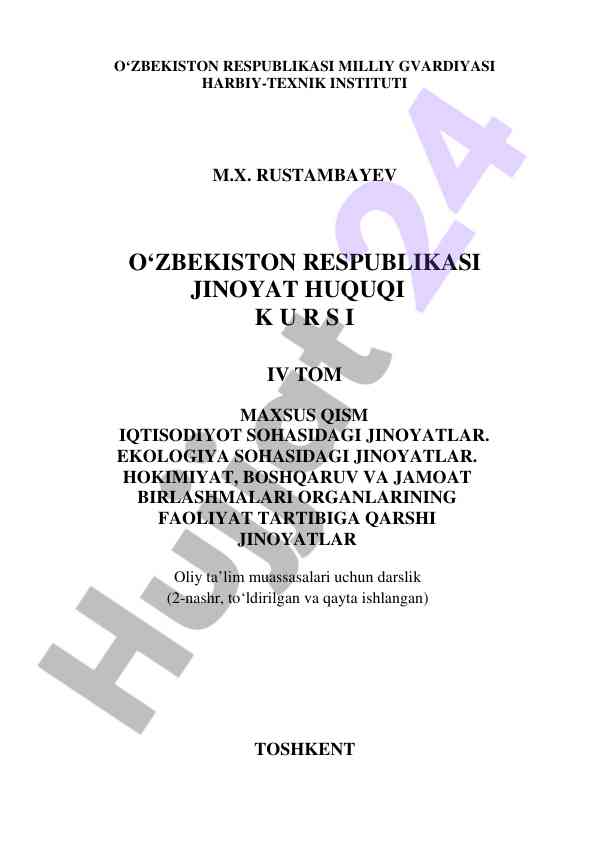 Jinoyat huquqi kursi iv tom 2018 yil darsligi