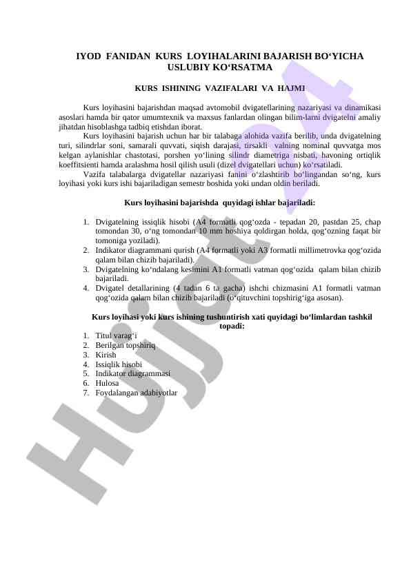 Iyod fanidan kurs loyihalari uslubiy ko'rsatma