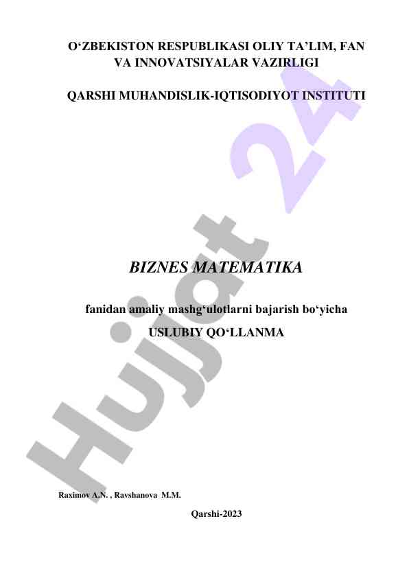 Biznes matematika uslubiy qo‘llanma 2023