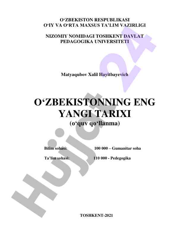 Uzbekistonning eng yangi tarixi o‘quv qo‘llanma