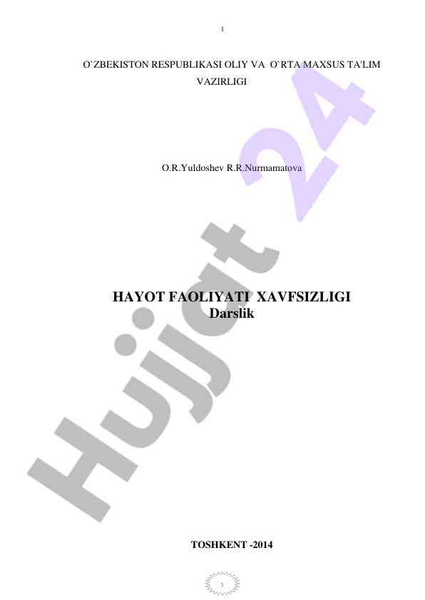 Hayot faoliyati xavfsizligi darslik oliy ta'lim uchun