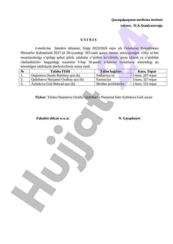 Talabalarni shetlestirish usuliyati haqida taklif