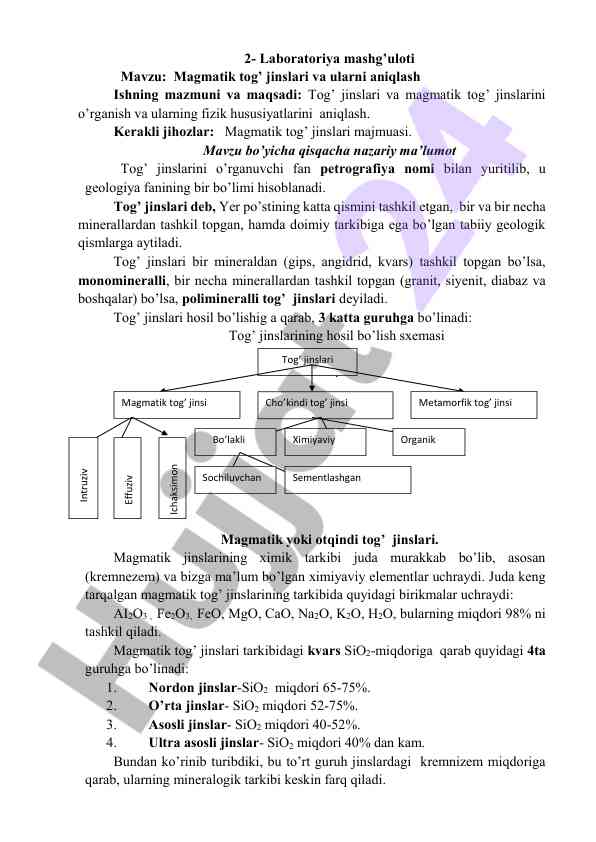 Magmatik tog’ jinslari va ularni aniqlash
