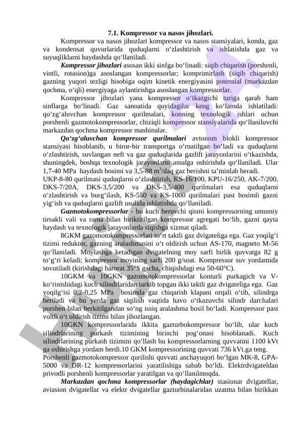 Kompressor va nasos jihozlari: tahlil va qo‘llanish