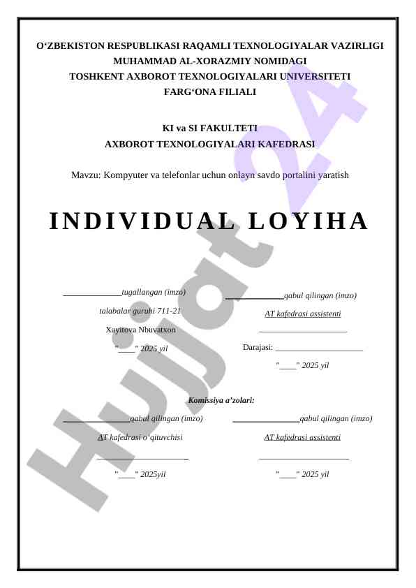 Onlayn savdo portalini yaratish loyihasi
