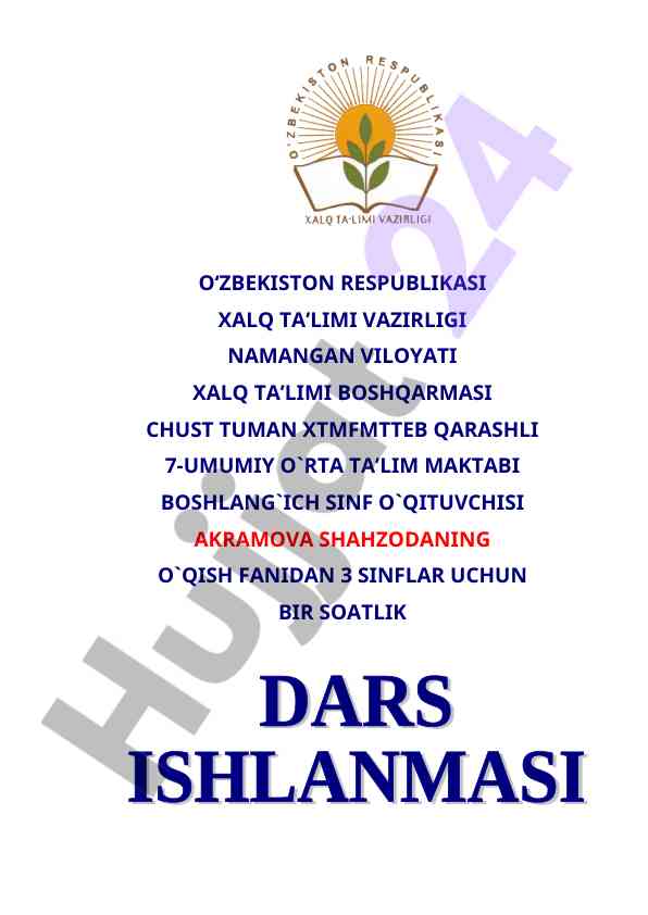 Yil oy hafta ta’limi uchun dars ishlanma