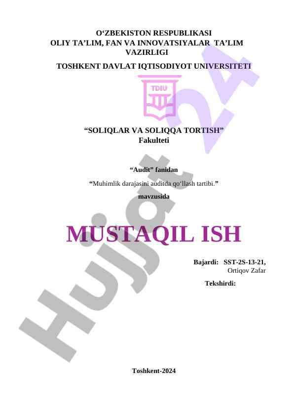 Muhimlik darajasini auditda qo‘llash tartibi