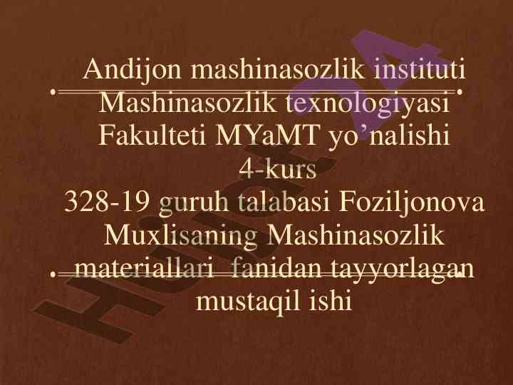 Rangli metallar va ularning qotishmalari tahlili