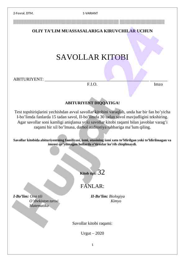 Abituriyentlar uchun savollar kitobi