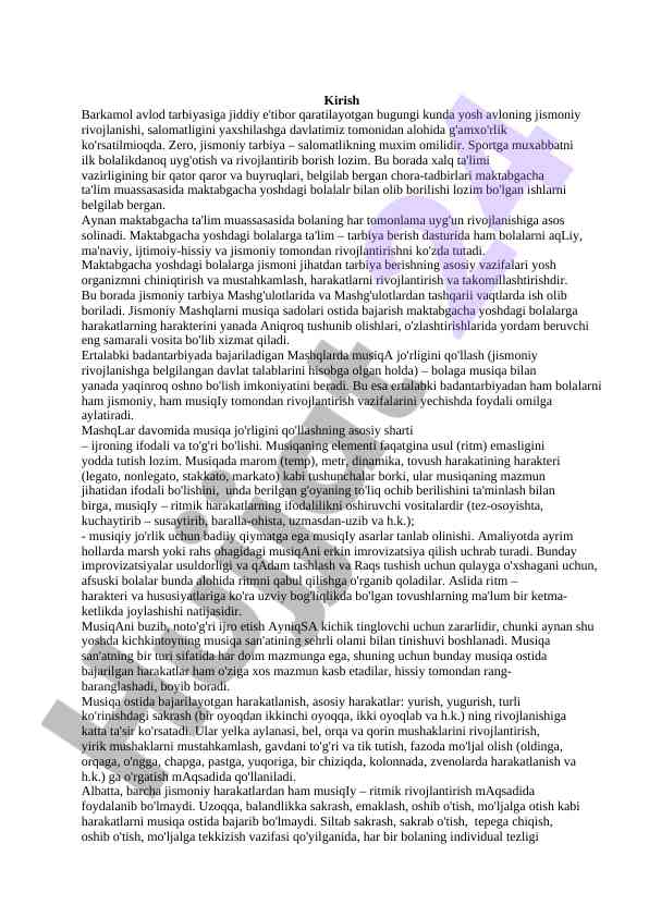 Jismoniy tarbiya orqali bolalarning rivojlanishi