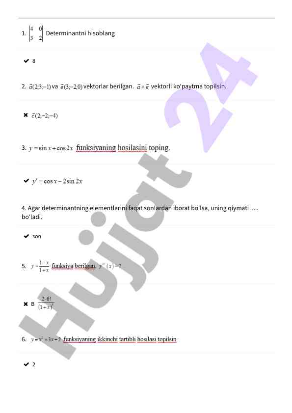 Matematika topshiriqlari va hisoblashlar