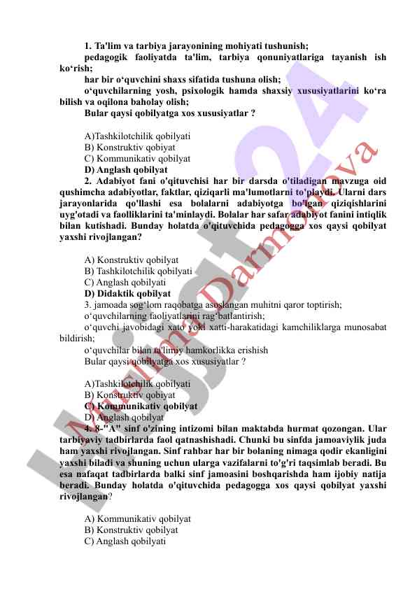 Ta'lim va tarbiya jarayoni: pedagogik qobiliyatlar