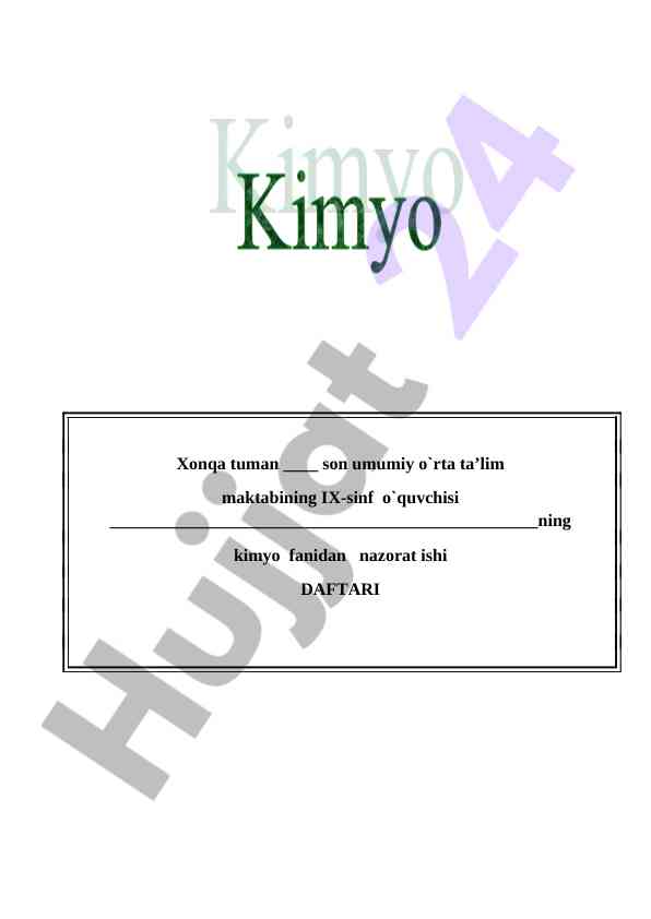 Kimyo nazorat ishlari 9-sinf test savollari