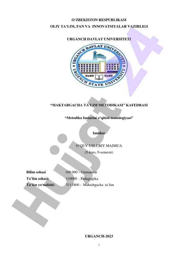 Maktabgacha ta’lim metodikasi uslubiy majmuasi