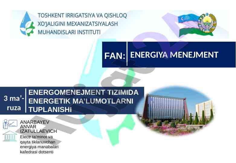 Energiya menejment tizimidagi energetik ma'lumotlar
