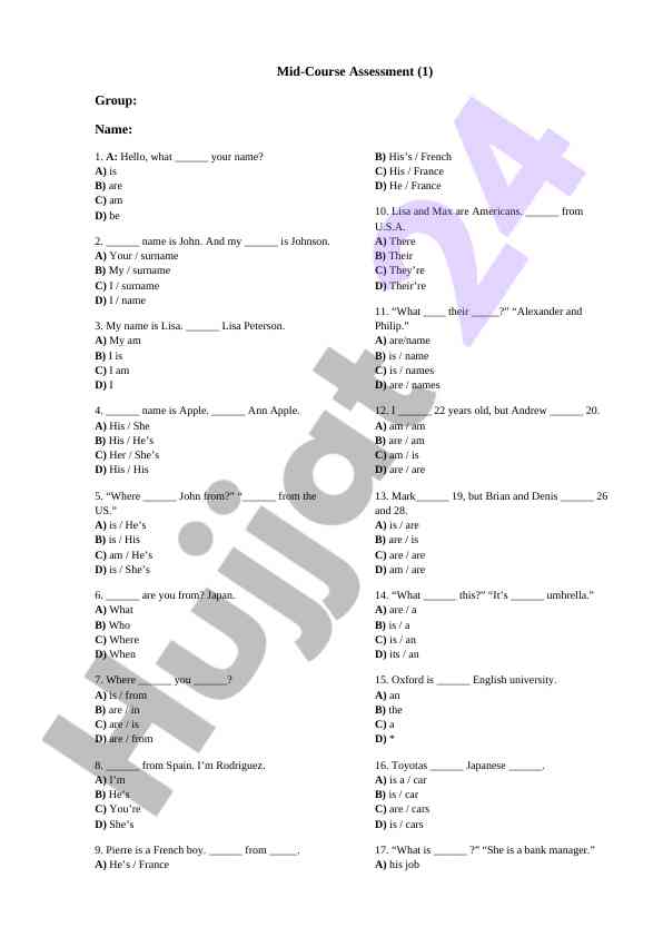 Mid-course assessment test for english learners