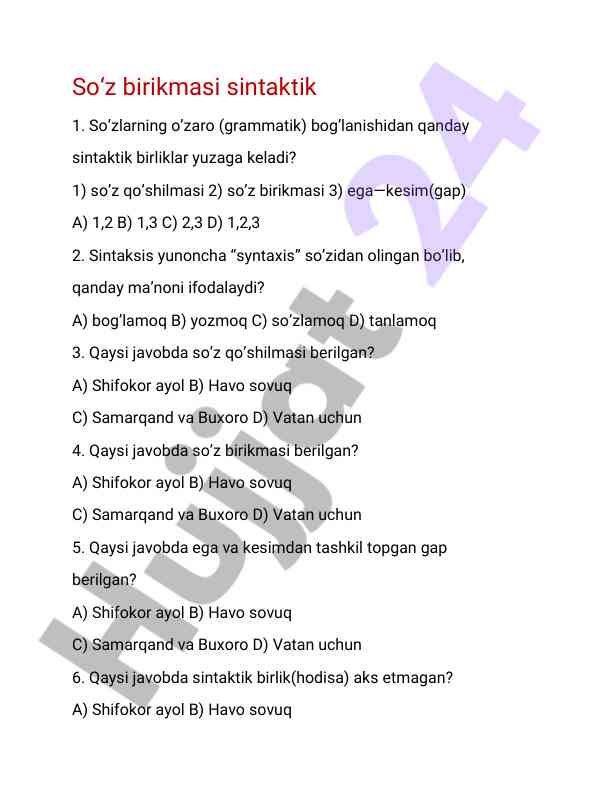 Sintaktik birliklar va so'zlarning o'zaro bog'lanishi