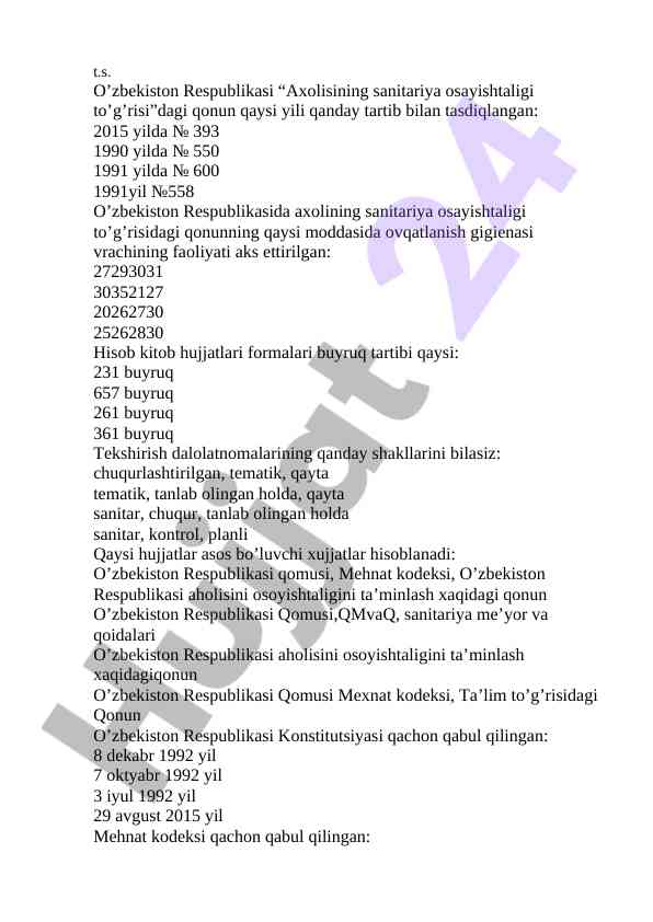 O‘zbekiston respublikasi sanitariya qonunlari tahlili