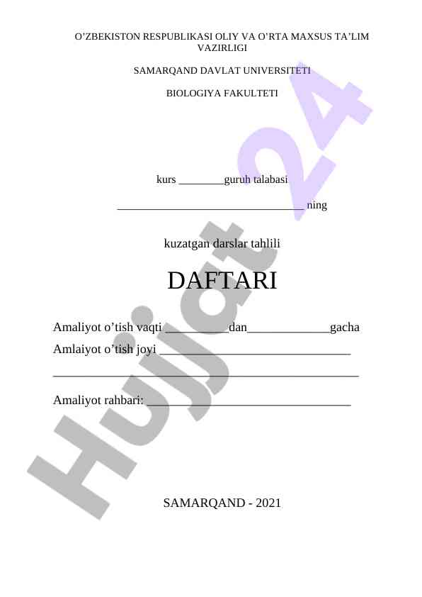 Biologiya fakulteti kurs darslari tahlili