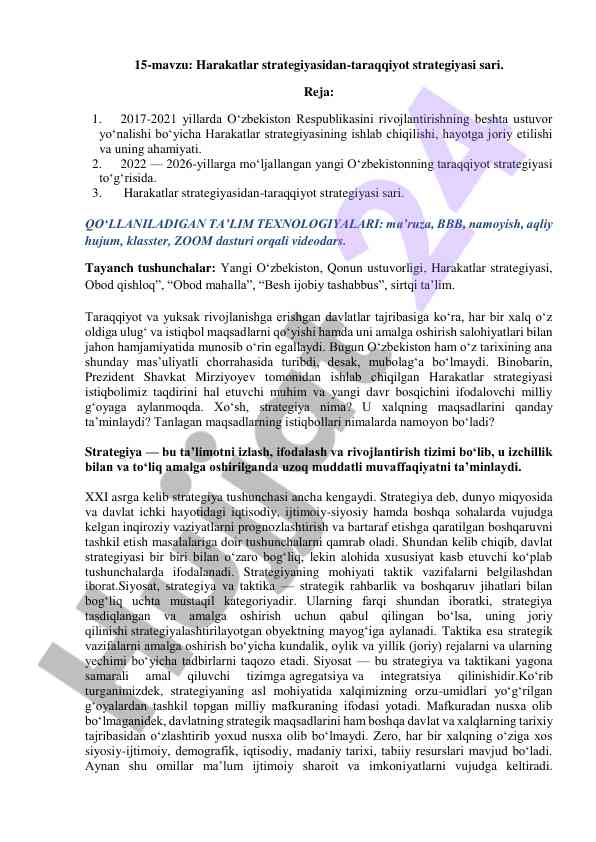 Harakatlar strategiyasidan taraqqiyot strategiyasi sari