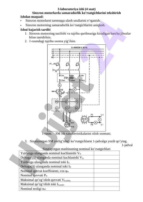 Sinxron motorlarda samaradorlik ko'rsatgichlarini tekshirish