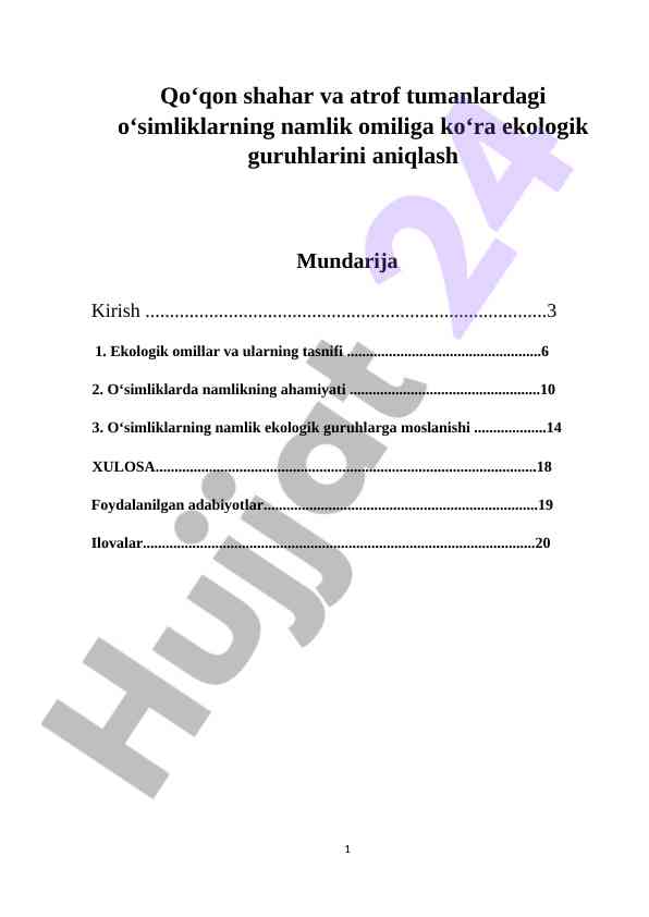 Oʻsimliklarning Namlik Omiliga Koʻra Ekologik Guruhlari
