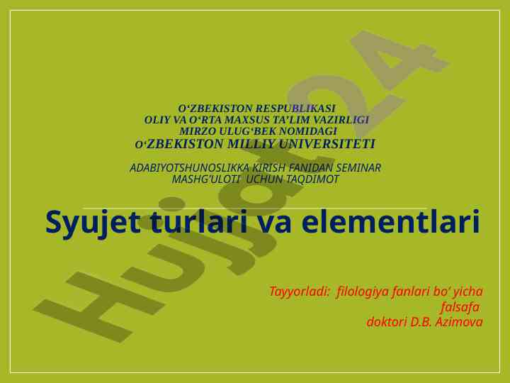 Syujet turlari va elementlari taqdimoti