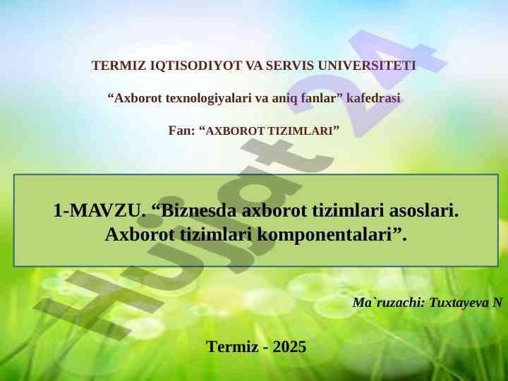 Biznesda axborot tizimlari asoslari va komponentalari