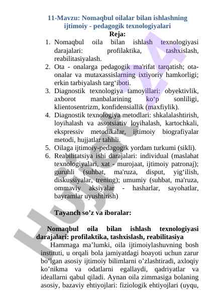 Nomaqbul oilalar bilan ishlash texnologiyalari