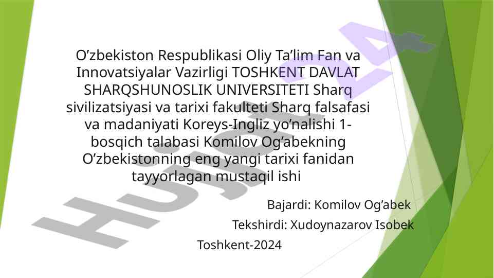 O’zbekistonning ta’lim islohotlari haqida mustaqil ish
